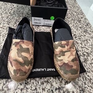 Saint Laurent Canvas Camouflage Camo Khaki Espadrilles Size 37 EU/Size 7 US